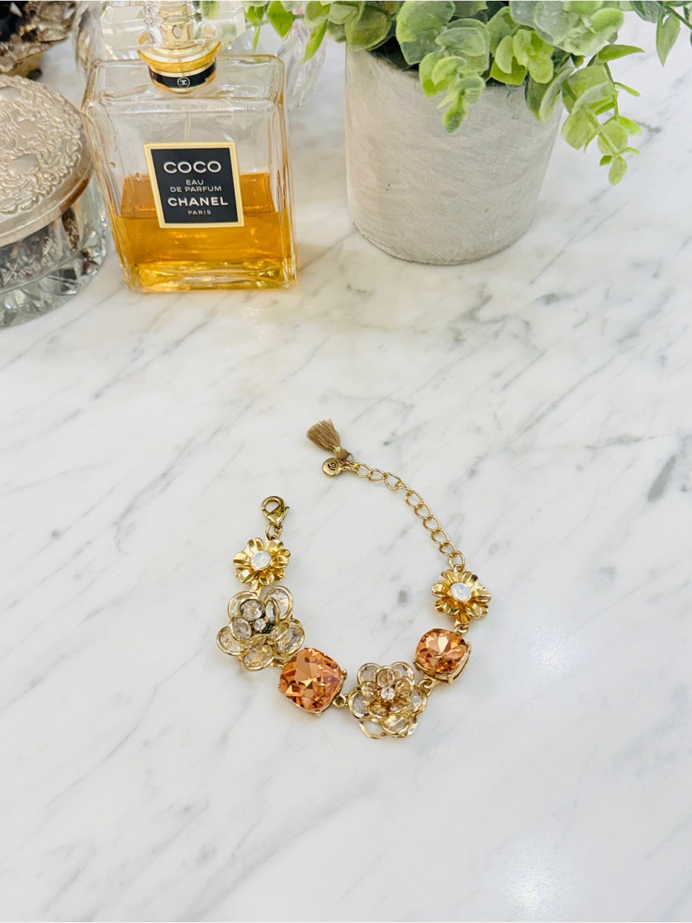 Gold Floral Crystal Bracelet - Peach Accents - Picture 11 of 11